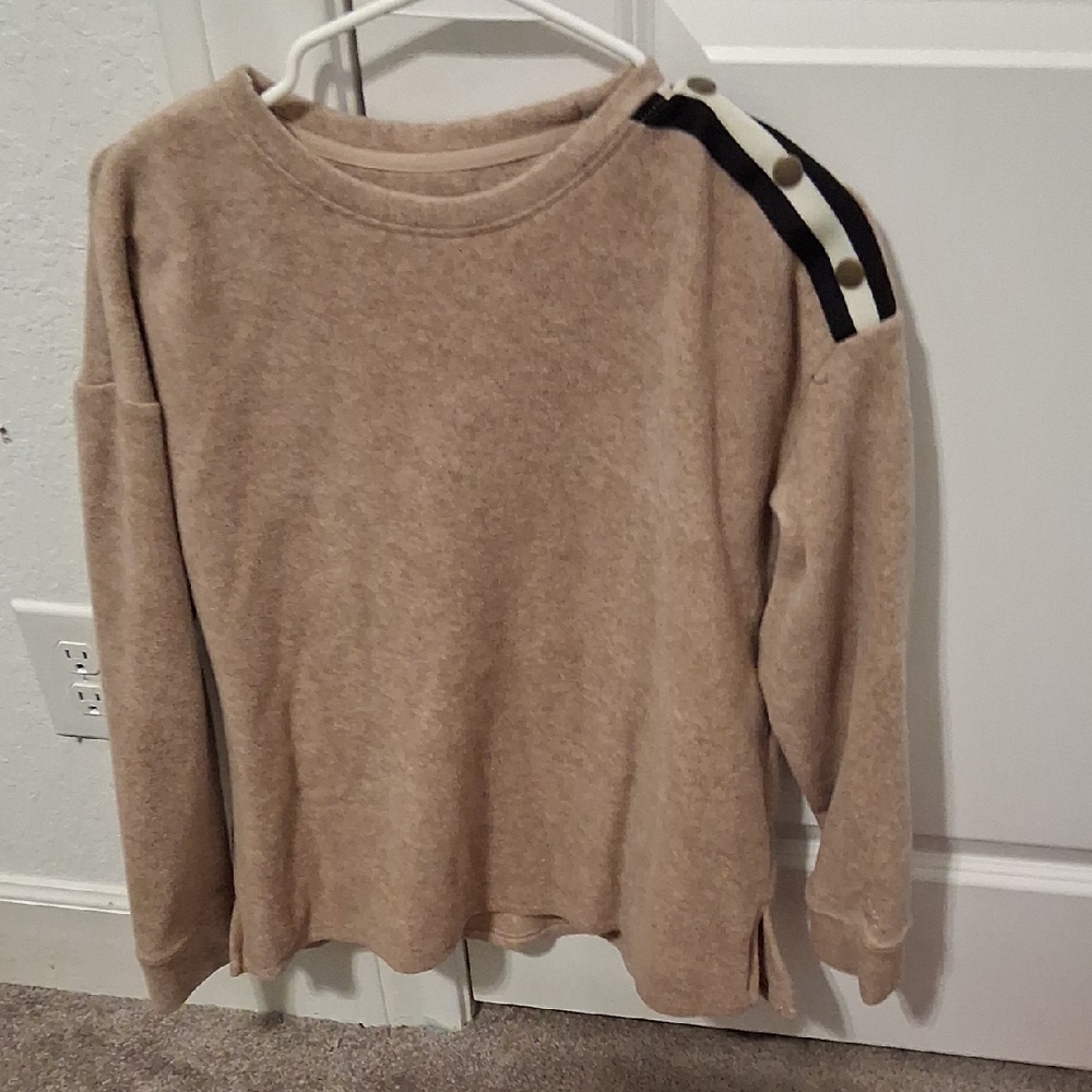 Tan Button-Shoulder Sweater